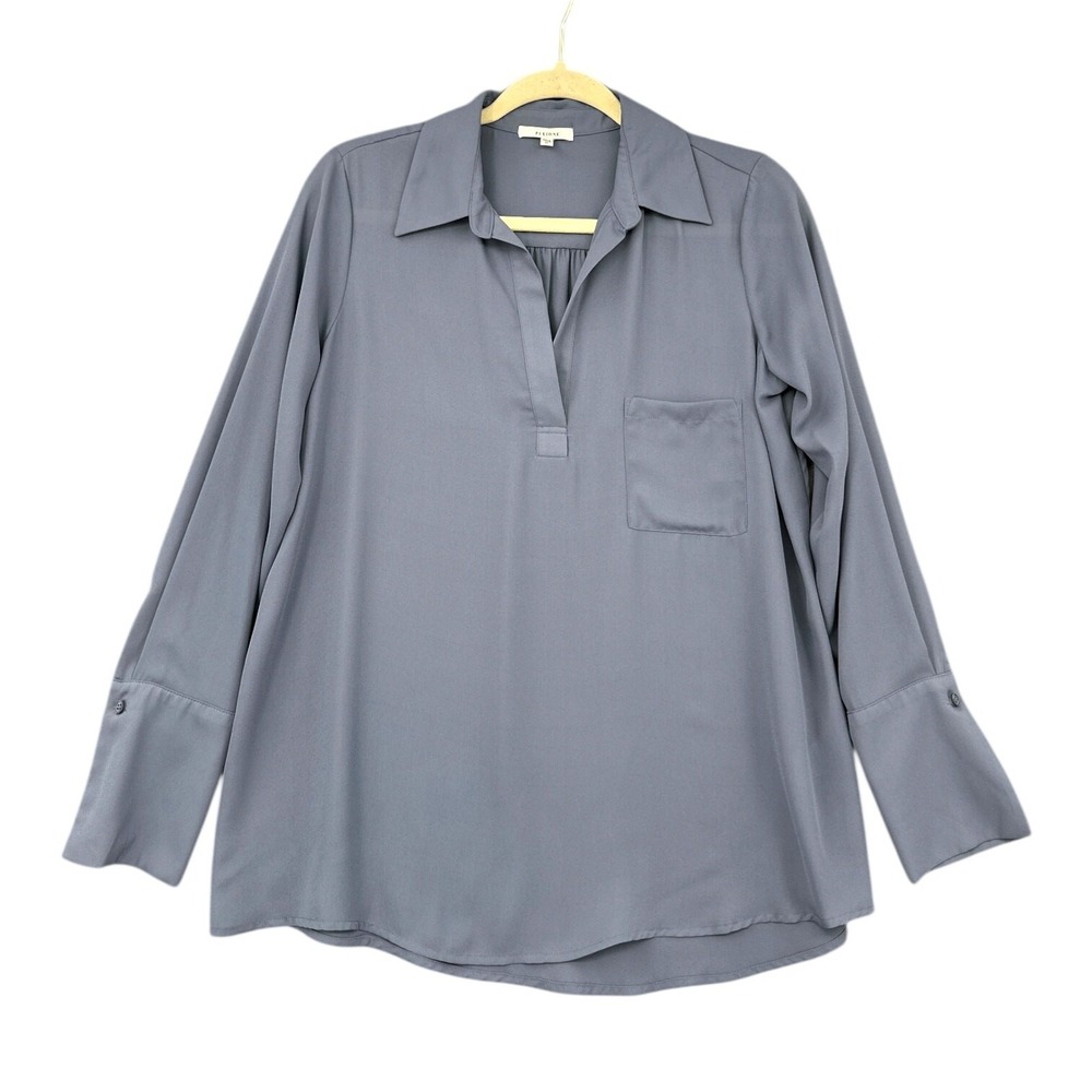 Pleione V-Neck Tunic Blouse Women XS 100% Polyester Gray